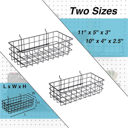 Pegboard Basket Set of 2, Medium + Small Size Baskets, Black for Organizing Tools and Garage Storage