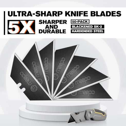 50-Pack Utility Knife Blades, Blackened SK-2 Razor Blades for Box Cutter Utility Knife, Never Rust Design, Extra Durable