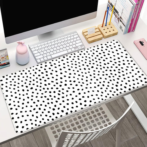 Boho Desk Mat, XXL Polka Dot Mouse Pad for Women Office Decor, Non-Slip Rubber Base, 31.5''X15.7'' with Stitched Edges