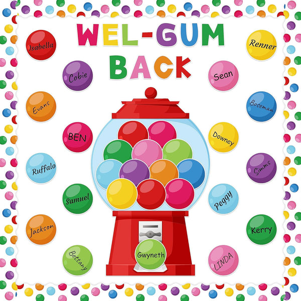 WATINC 105Pcs Back to School Gumball Machine Cutouts, Colorful Bubble Gumballs Bulletin Board Decoration Set