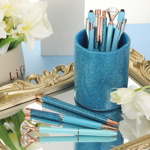 Sabary 8 Pcs Ballpoint Pens with Pen Holder, Metal Crystal Diamond Pen Glitter, Fancy Pens for Women Girls Office Gifts