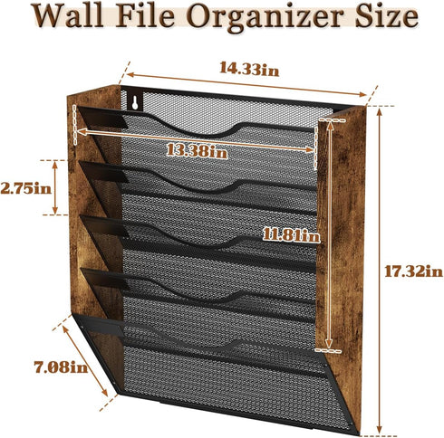 Ironwood 5 Pocket Hanging Wall File Organizer, Mesh Mail Holder with Nametag Label for Office & Home