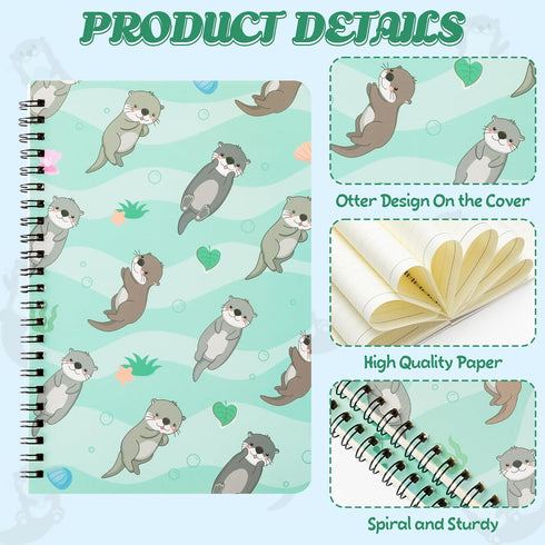 L1rabe 2 A5 Otter Spiral Notebooks, Cute Funny College Ruled Hardcover Notebooks for Kids Teens