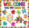 Pasimy 113 Pcs Welcome Bulletin Board Set, Puzzle Pieces Classroom Decorations with Border Trims and Cutouts
