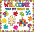 Pasimy 113 Pcs Welcome Bulletin Board Set, Puzzle Pieces Classroom Decorations with Border Trims and Cutouts