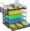 GALASALA 5-Tier Mesh Desktop File Organizer with Drawer, Paper Sorter for School Office Supplies, Black