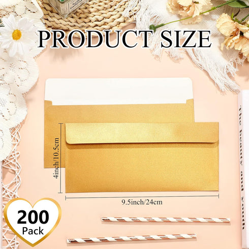 TaoBary 200 Pcs #10 Gold Envelopes Business Envelopes Self Adhesive Money Envelopes for Cash Standard Envelopes for Office Checks Letter Mailing Invoices Mother's Day Wedding 4 x 9 Inch by TaoBary