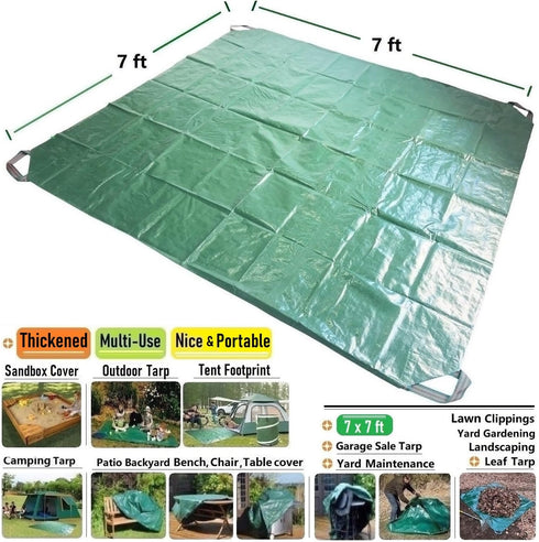7x7 4 Ft Yard Garden Leaf Tarp W/ Handles Waterproof Tarp for Sandbox Cover,Outdoor Tarpaulin,Lawn Debris,Landscape