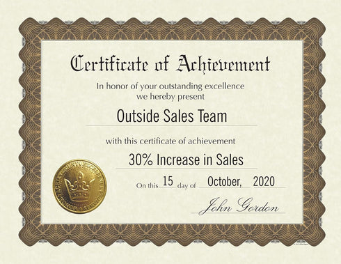 Great Papers! Certificate of Achievement, Pre-Printed, Gold Foil, Embossed, 8.5" x 11", 6 Count