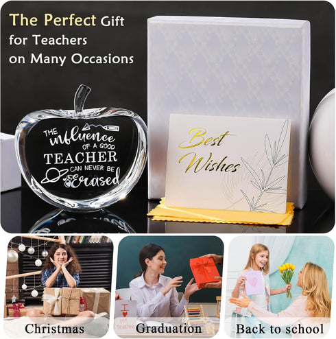 Movdyka Teacher Appreciation Crystal Apple Paperweight - Engraved Thank You Gifts for Retirement, Best Teacher Ever