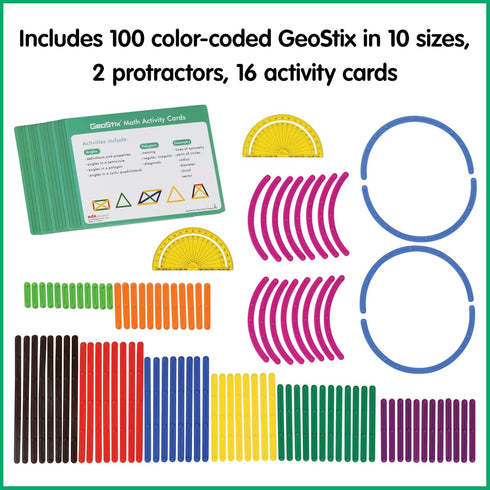 Set 100 2 edxeducation GeoStix Deluxe | Teach Geometry | Construction Sticks, Protractors, Activity Cards |