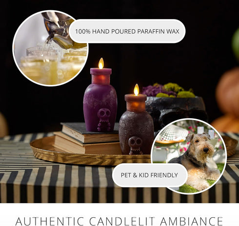 Luminara Poison Bottle Flameless LED Candle Dark Chocolate Wax, Battery Operated, Moving Flame Halloween Decor