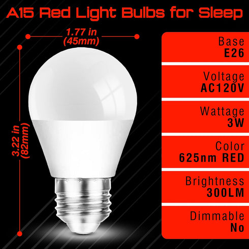 E26 Bulbs 625nm 25w-40w 3W Bulb 300LM Non-Dimmable, 4 Pack Red Light for Sleep Christmas, Blue Light Blocking