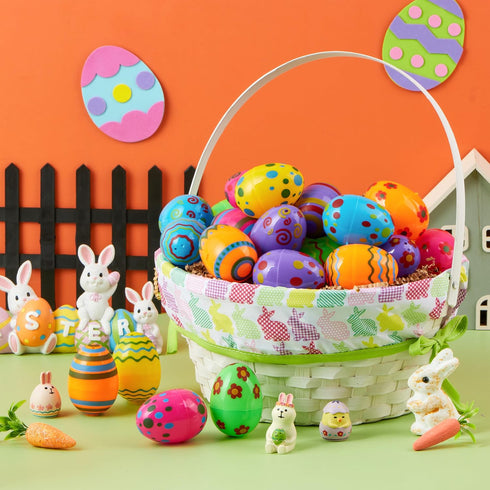 72PCS 2.3" JOYIN Printed Empty Plastic Eggs, Bright Colorful Plastic Eggs Bulks for Festival Hunt, Filling Treats