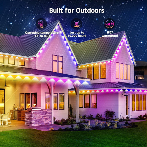 Vrribonx 50FT Lights,IP67 Permanent Outdoor RGB Waterproof Smart LED Eaves Lights with App/Remote Control,for Christmas