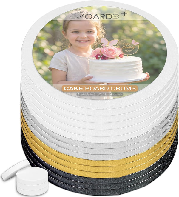 Sleek Cake Drums 10 inch in White, Silver, Gold, Black Color (14