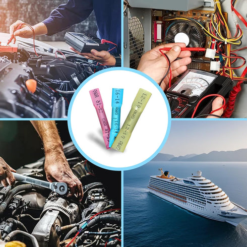 50 Pcs Heat Shrink Butt Connectors Kit, Waterproof Insulated Marine Automotive Crimp Terminals for Electrical Wiring