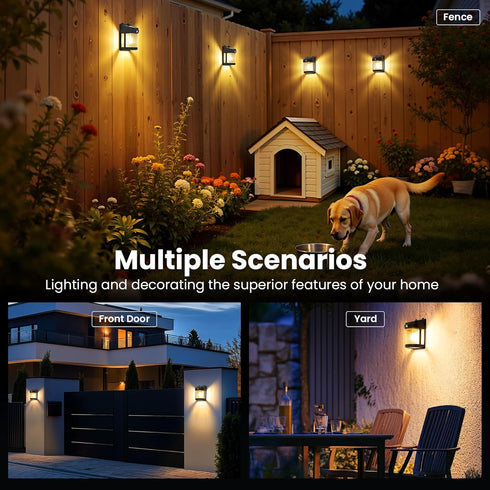 PEVOROS 4 Pack 3 (6x3.6x2.2 inch) Solar Fence Lights, Solar Motion Fence Deck Lights Outdoor, Modes for Step Wall Step