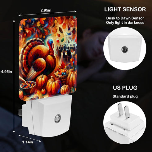 Jahiona White,0.5W LED Night Light Lamp with Smart Sensor Dusk to Dawn Sensor,Artistic of Thanksgiving Turkey Blobism