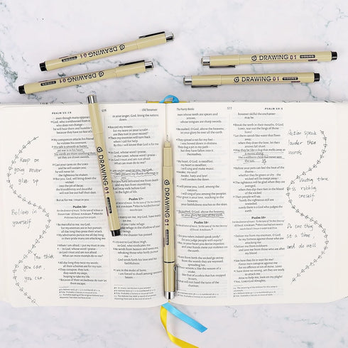 Extra Fine Point Writing Pens: 6 Black Ultra Thin 0.25mm No Bleed Gel Felt Ink Markers for Bible Journaling