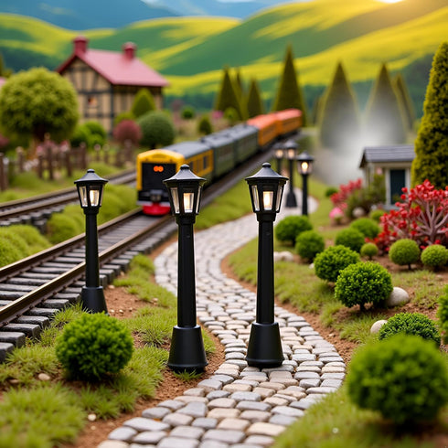 Czhotg 10PCS Mini Street Light Model Railway Train Lamp Miniature Plastic Village Pathway Lantern Post for Micro