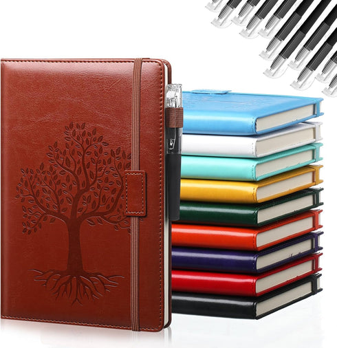 Estune 10 Pack Lined Journal Notebook A5 Tree of Life Hardcover Leather Journal with 10 Pen, College Ruled Notebook for