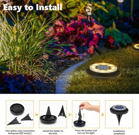 2-in-1 8 Pack) Flacchi Solar Lights Outdoor Waterproof - Solar Powered Ground Lights Outdoor Solar Disk Light Landscape