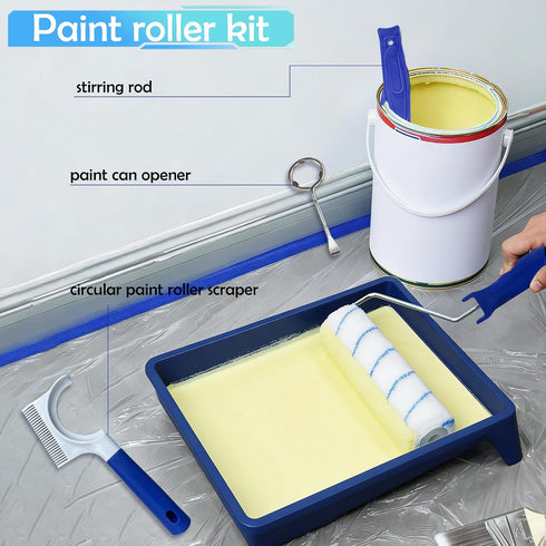 Dekonmon 23Pcs 9"&4" 4x9"/4x4" 4 Upgraded Paint Roller Kit - Frames, Microfiber Covers, Paint Tray with Liners, Roller