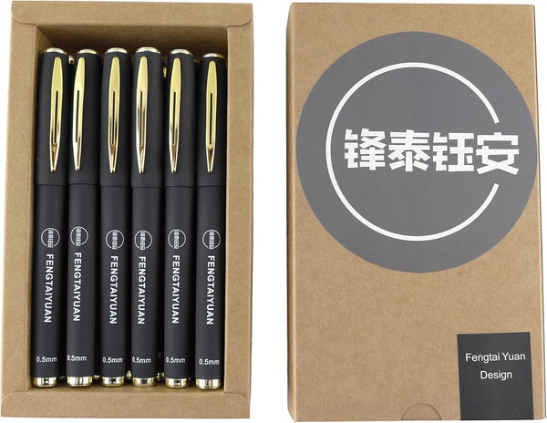 Fengtaiyuan P18 Black Gel Ink Rollerball Pens, 0.5mm Extra Fine, Quick-Drying Ink, 18-Piece Box, Comfortable Grip