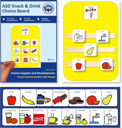 Snack Choice Board – Premium Durable Plastic Visual Schedule for Kids, 16 Autism Communication Cards