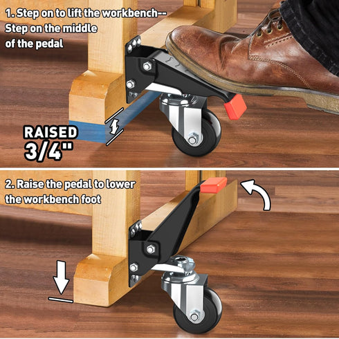 SPACEKEEPER Workbench Casters Kit, 720 Lbs Heavy Duty Retractable Caster Wheels for Workbenches and Machinery, 4 Pack