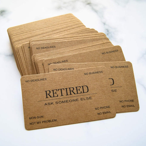 RXBC2011 Retired Business Cards, Kraft Paper Funny Retirement Gift (Pack of 50/No Case) for Retired Men and Women
