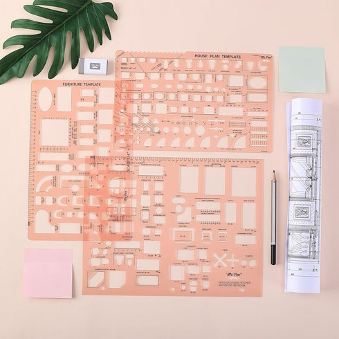Mr. Pen House Plan Templates - Interior Design and Furniture Drafting Tools, Set of 3