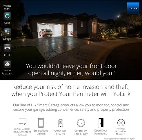 YoLink Smart Garage Door Sensor with Door Left-Open Reminders, Works with Alexa, Google, IFTTT, Hub Required
