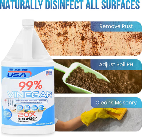 Super Concentrated USA (99 Pure Vinegar - Industrial Cleaning Vinegar One Gallon)