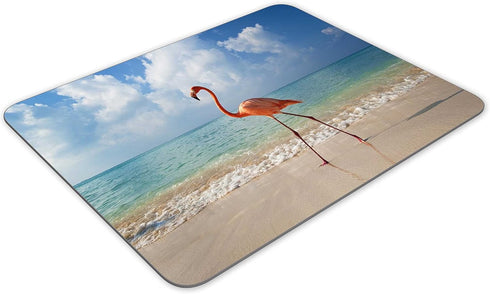 Pink Flamingo Walking on The Beach Mouse Pad, Natural Rubber, Quality Creative Wrist-Protected Design
