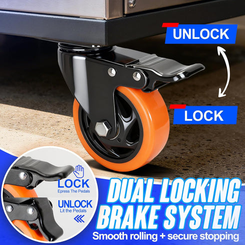 4 Inch Set 4, 2400LB, Caster Wheels, Caster of Dual Locking PU Casters Swivel Casters for Furniture, Workbench & Tool