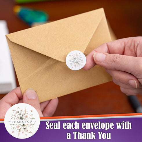 SPIRITDUST 52-pack 3.5x5 Inches, 6 Floral Thank You Cards Bulk with Kraft Envelopes & Matching Stickers, Wildflower
