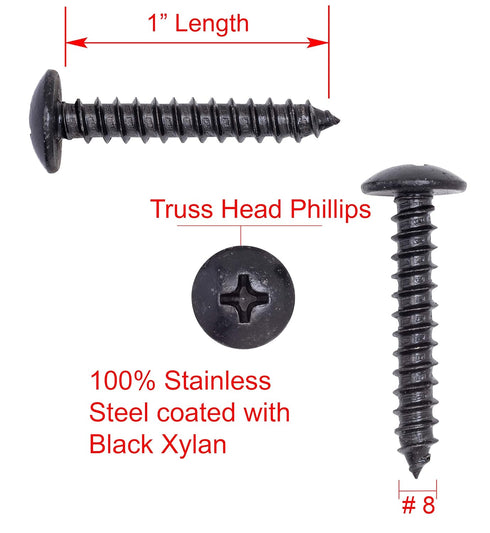 Bolt Dropper No. 8 x 1 Stainless Steel Wood Screws - 25 Pack Black Xylan Coated Phillips Truss Head Screws