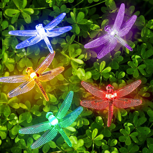 25.9 8 20 FT Dragonfly Solar String Lights, Modes Waterproof Multicolor Lights Outdoor, LED Solar Powered Dragonflies