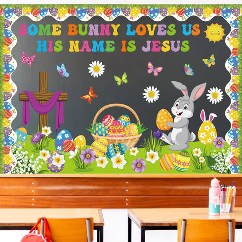 Pasimy Easter Bulletin Board Decorations Set, Christian Easter Classroom Decorations for Spring Birthday Party