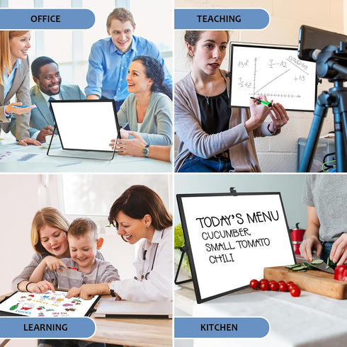 Dry Erase White Board, 16 x 12 Inch Magnetic Whiteboard with Stand, Portable Double-Sided Easel, 10 Markers, 4 Magnets,