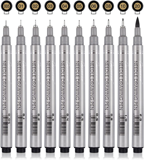 Set of 10 Black Micro-Pen Fineliner Ink Pens, Anti-Bleed & Waterproof for Artist Illustration & Technical Drawing