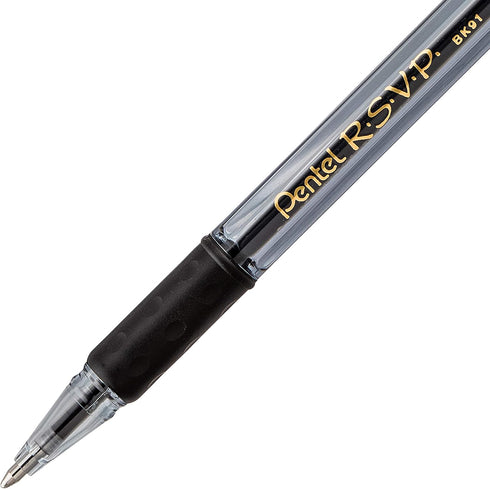 Pentel RSVP Razzle-Dazzle Ballpoint Pen, Black Barrel, Black Ink, Box of 12 (1.0mm)
