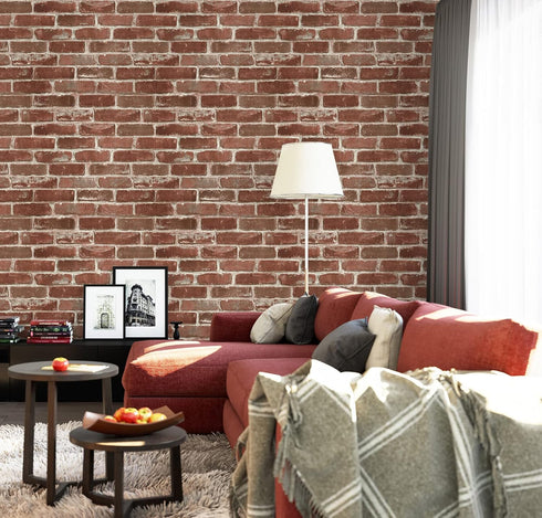 Red Brick Wallpaper, Self-Adhesive Peel and Stick Waterproof Removable for Home Decoration and Furniture Renovation.
