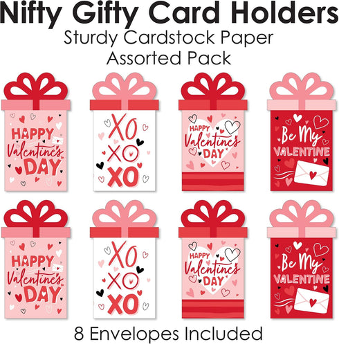 Set 8 Big Dot of Happiness Assorted Happy Valentines Day - Valentine Hearts Party Money and Gift Card Sleeves - Nifty