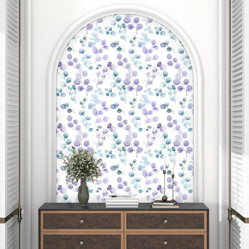 17.5" 393", Laatse Purple Leaf Wallpaper Peel and Stick, Blue Eucalyptus Contact Paper x Modern Botanical Wall Paper