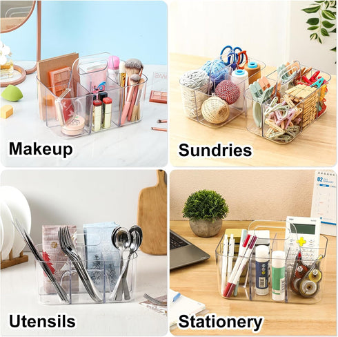 Multiuse Caddy Organizer with Handle, Portable Divided Plastic Tote Bin - Art Craft, Stationary Pen Marker Crayons