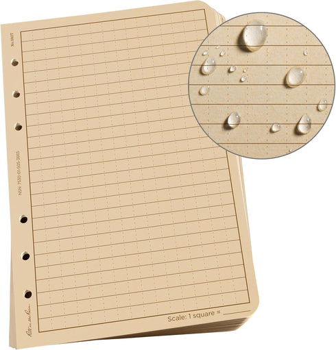 Rite in the Rain Weatherproof Loose Leaf Paper, 4.625" x 7", 32# Tan, Universal Pattern, 100 Sheet Pack