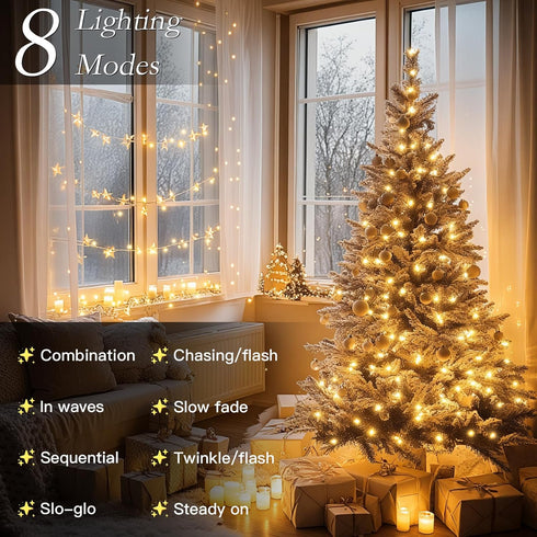 Soagrc132FT 400 8 LED Warm White String Lights, Modes Fairy Lights with Timer, Waterproof & Durable Indoor Outdoor